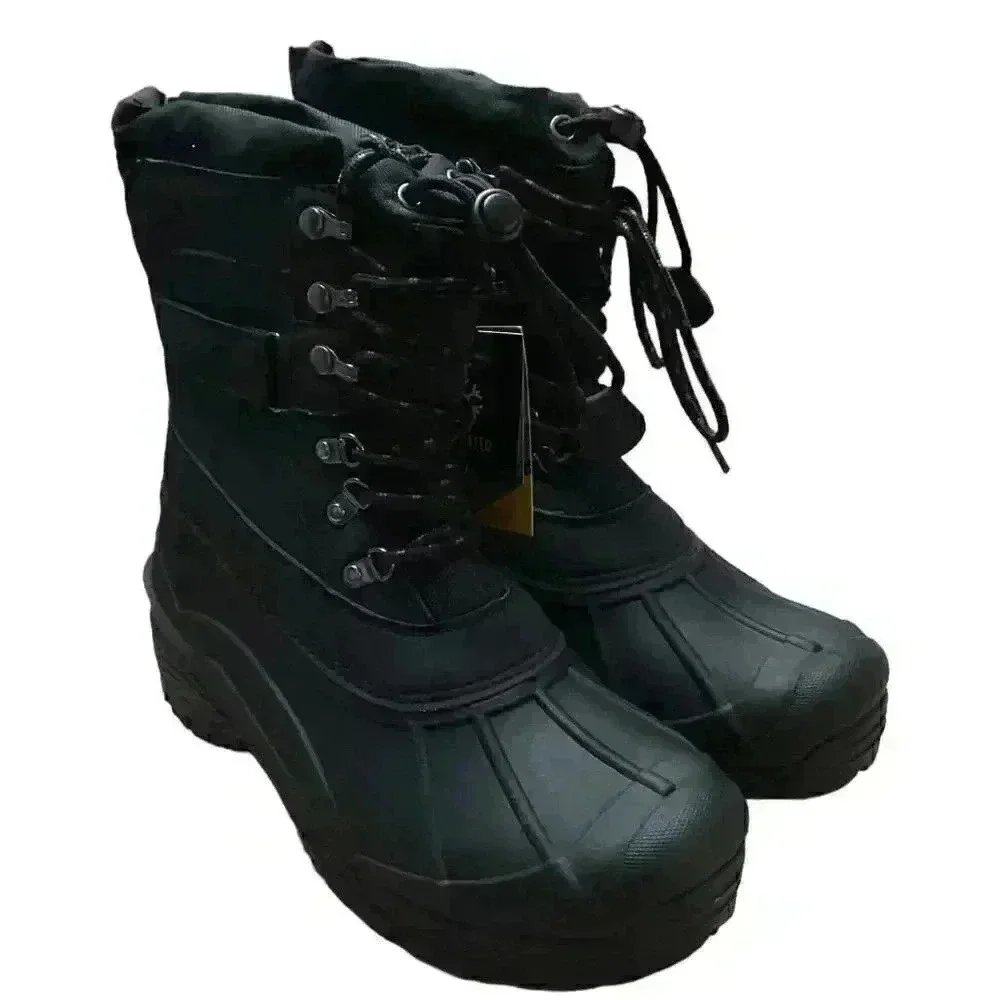 Khombu Men 13 Waterproof Insulated Lace Up Drawstring Snow Boots Black Vegan NEW